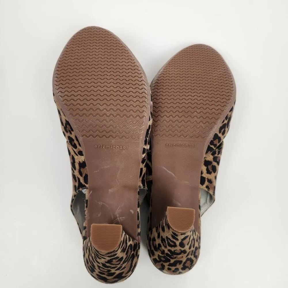 Eric Michael Peru Heel in Leopard Print Leather Suede Size 41 US 9.5-10 Peep Toe - Image 10