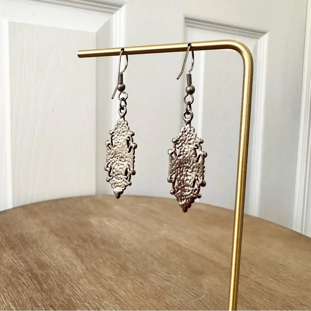 Silver Tone & Genuine Turquoise Red Black Ornate Filigree Southwestern Earrings - Image 4