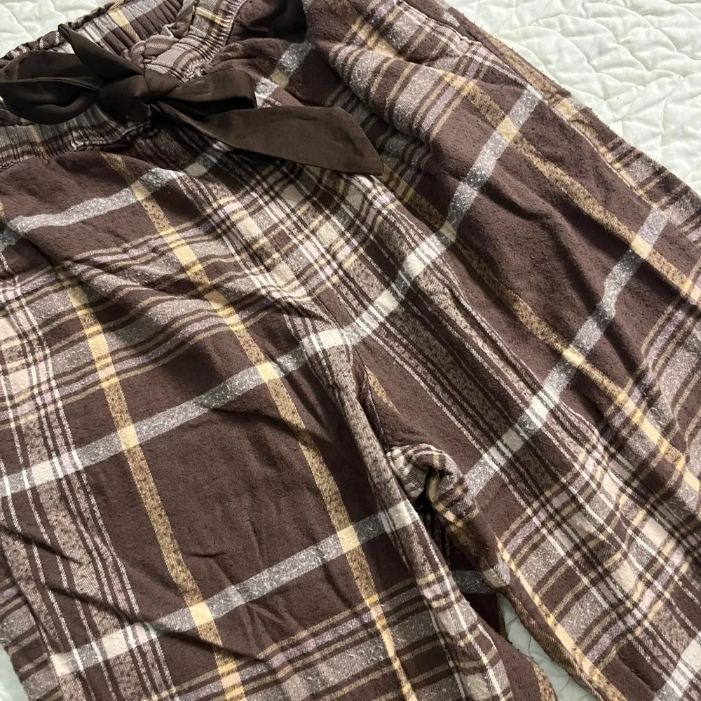 Aerie Soft Plaid Pajama Joggers brown Gingham Lounge Pants drawstring - Image 2