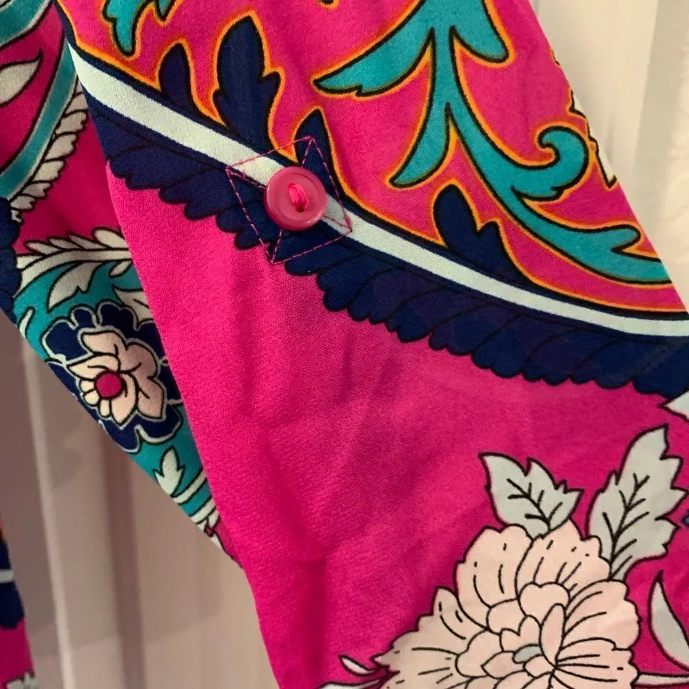 NY Collection Pink Paisley Button Up Top Size XL Front Pockets - Image 2