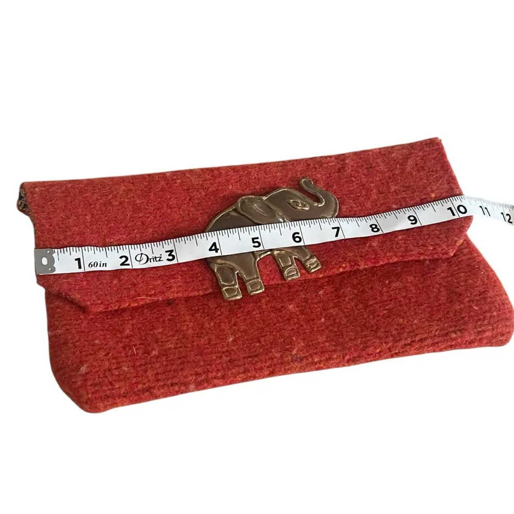 Handmade Orange Wool Clutch with Handmade Elephant Brooch OOAK Statement Piece - Image 5