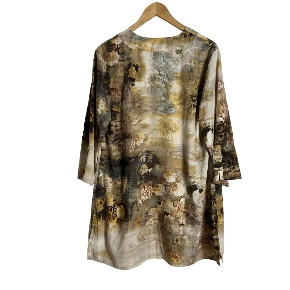 Chico’s Travelers Asian Printed Brown 3/4 Sleeve Duster Jacket Size 12 - Image 12