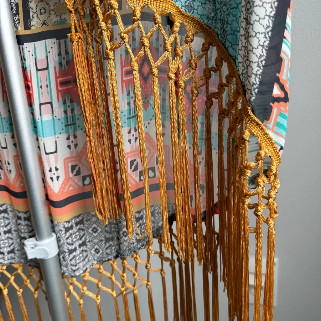 Flying Tomato Coral and Aqua Patterned Kimono - Image 3