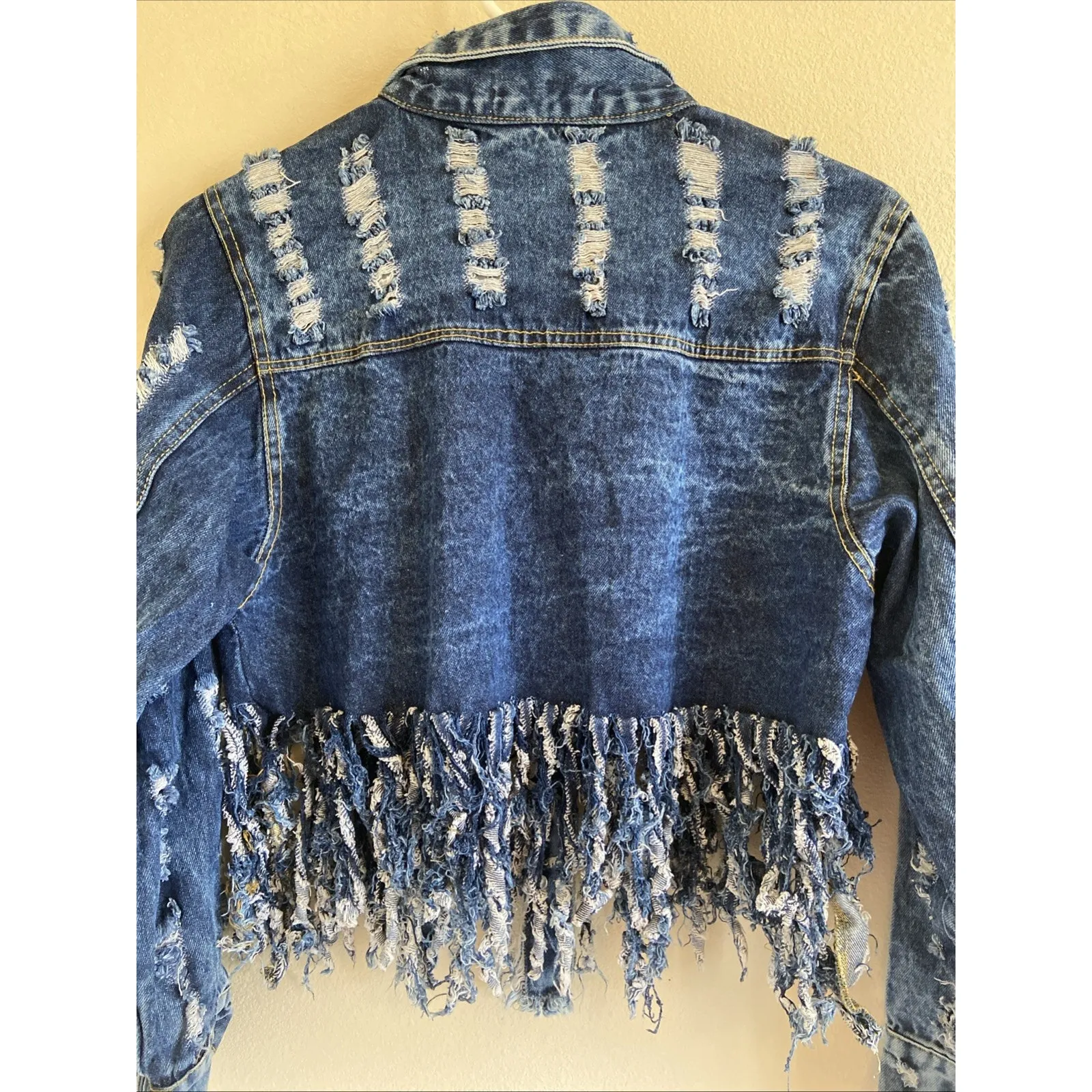 Thrill Jeans Distressed Trashed Destroyed Fringe Denim Jean Jacket No Tags READ‎ Blue - Image 10
