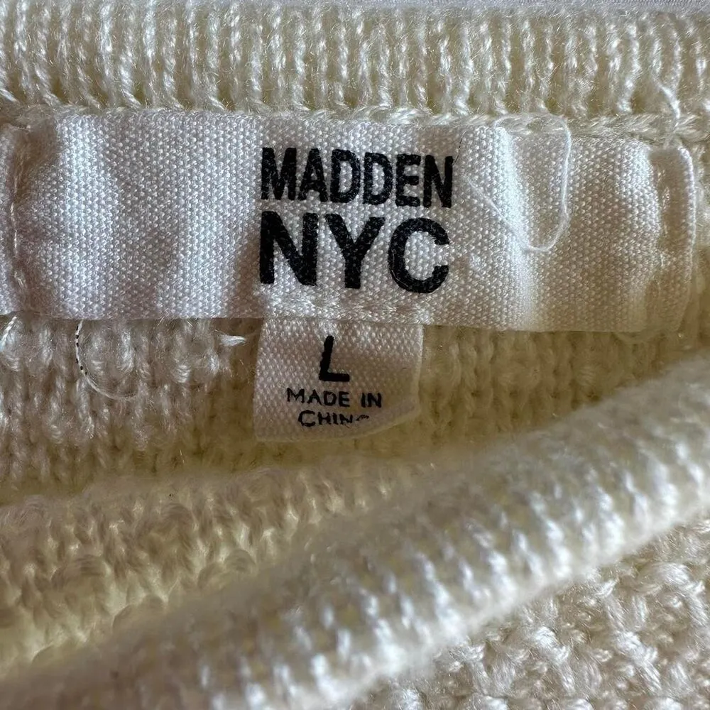 Madden NYC Cream Knit Tank W/ Ruffles & Floral Crochet Trim Sz L Coquette Fairy - Image 3