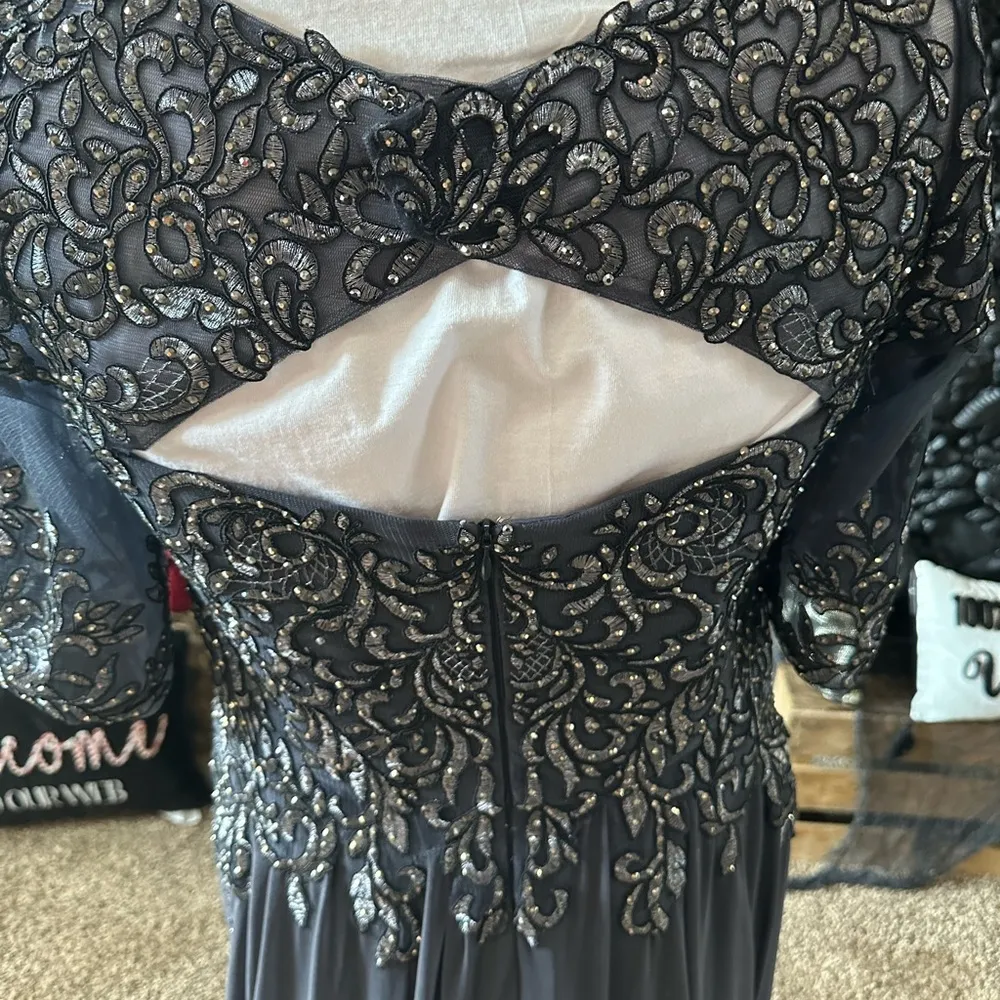 MGNY Madeline Gardner Formal Mother Of The Bride Charcoal Floor Length Bead 8/10 - Image 7