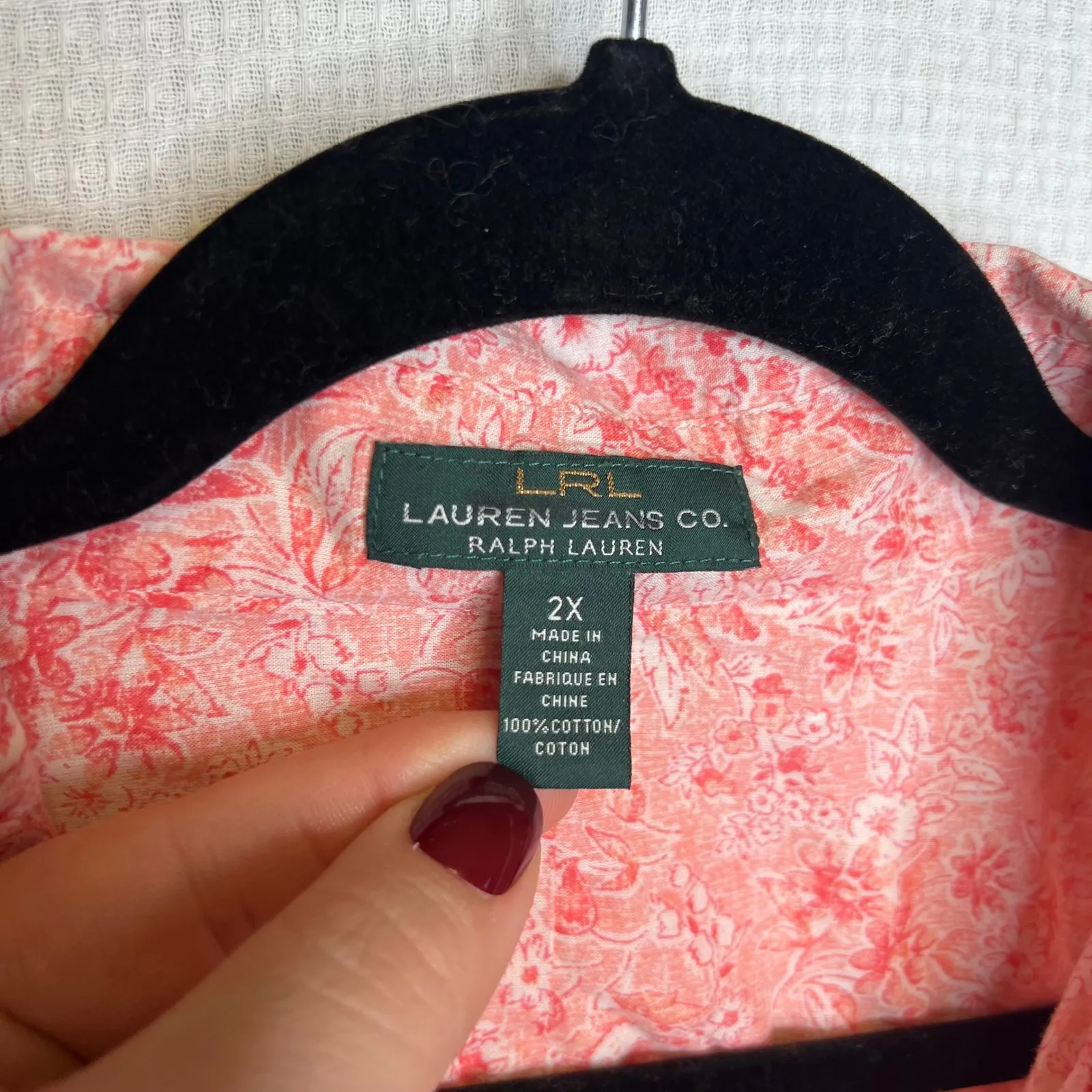 LAUREN JEANS CO RALPH LAUREN Women's Pink Floral Long Sleeve Button Up Shirt 2X - Image 6