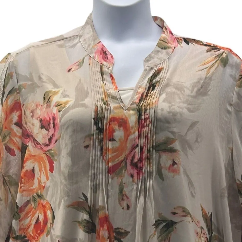 Susan Graver Fairy Top Large Rose Sheer Chiffon Romantic Feminine Boho Garden - Image 3