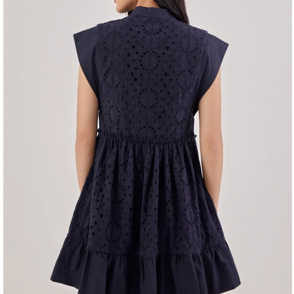 Bevelia Broderie Ruffle Dress Blue Size 8 - Image 4