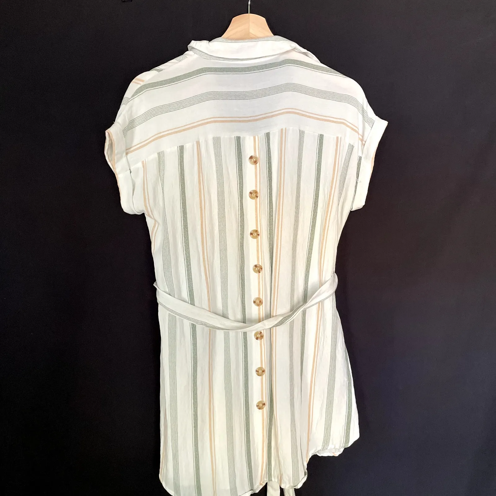 Mine green white orange striped beachy boho short sleeved sheath dress size M Size M - Image 7