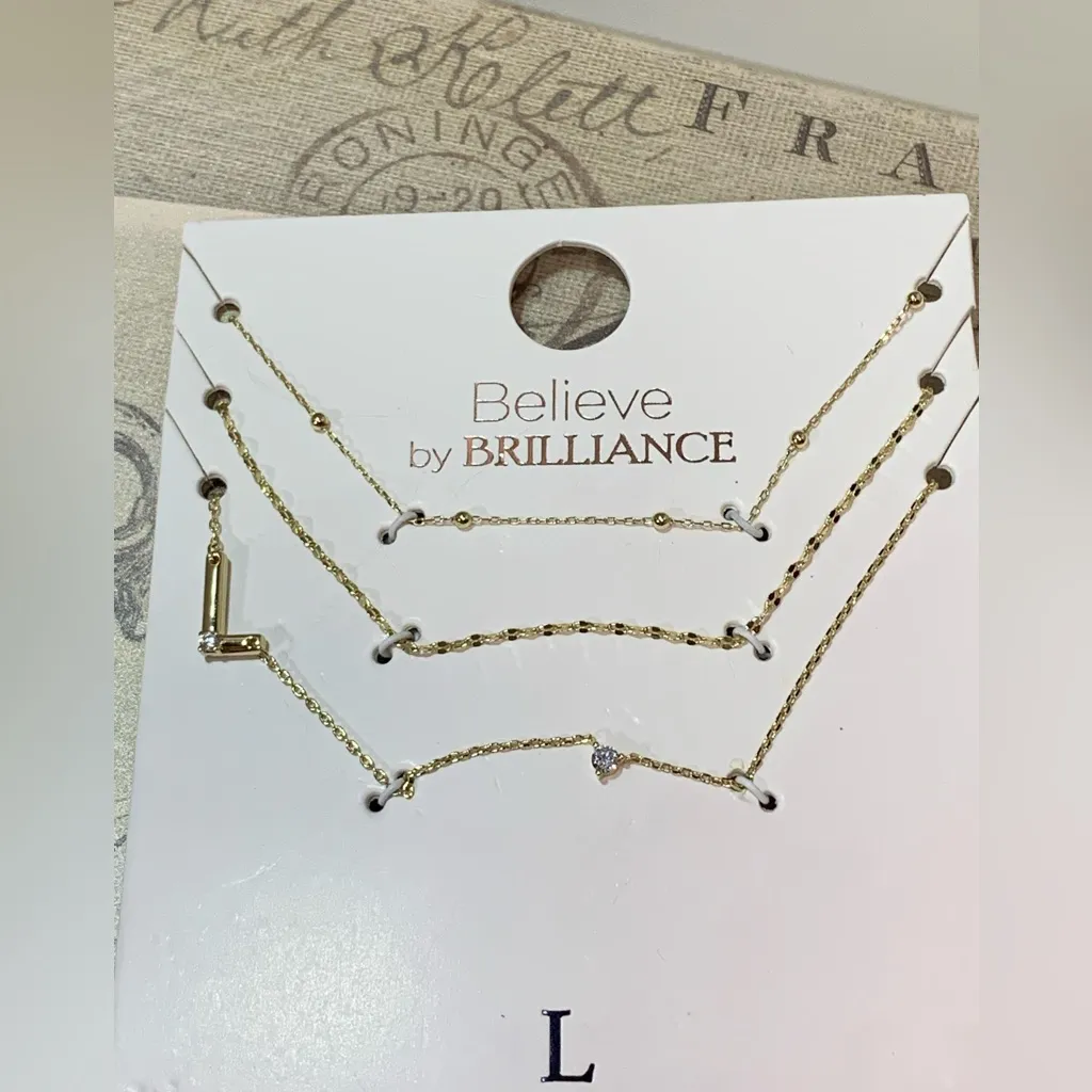 Believe by Brilliance 'L' Initial Gold Plated Necklace - Image 3