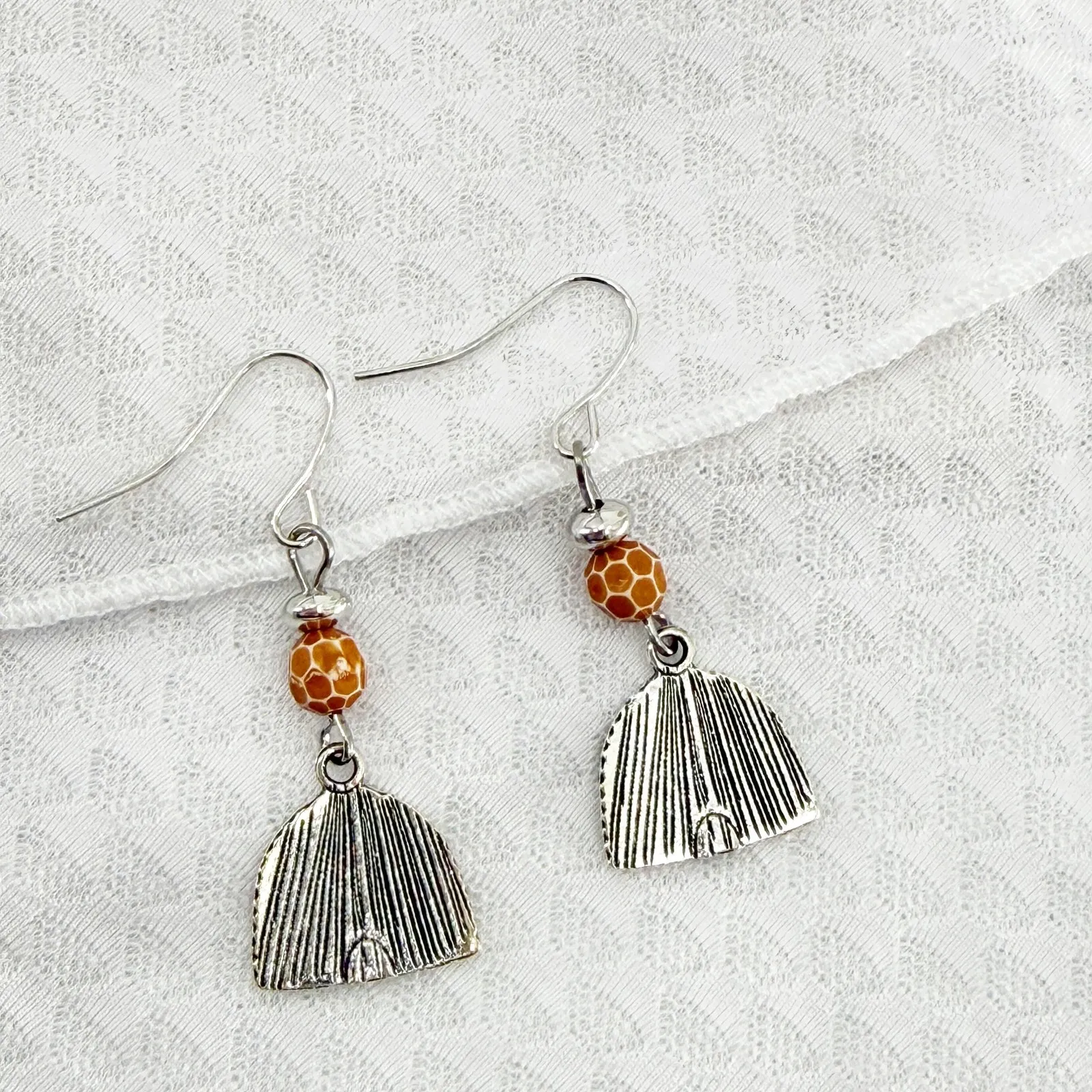 Bee Hive Earrings, Bee Dangle Earrings, Bumble Bee Earrings Silver - Image 3