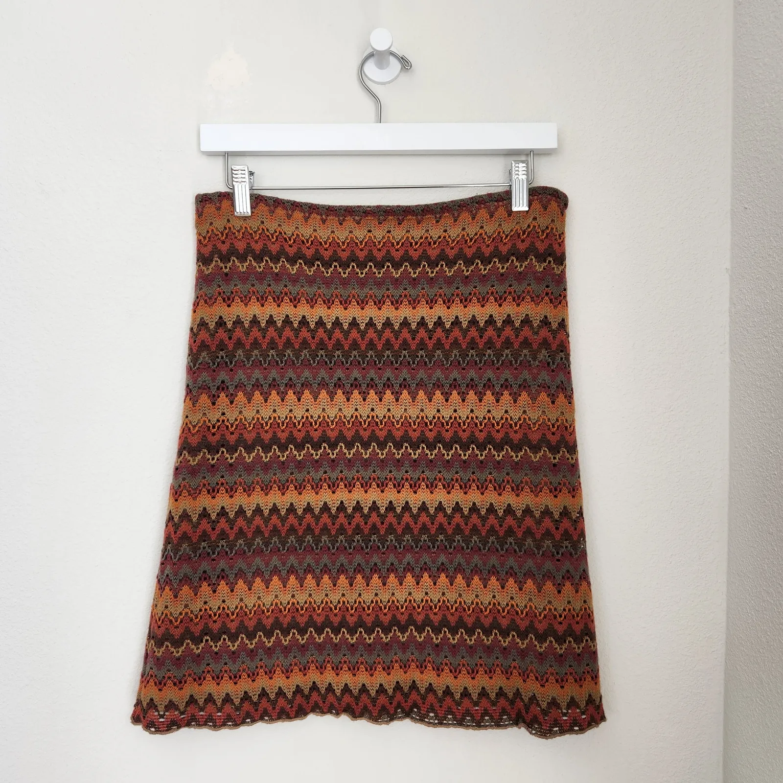 Vintage Y2K Xhilaration Zig Zag Crochet Knit Mini Skirt Fall Brown Orange L - Image 6