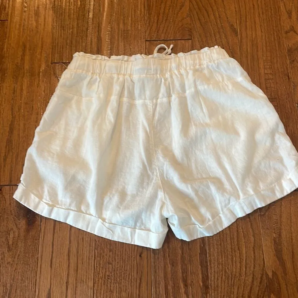 Hurley white linen blend drawstring shorts size small - Image 9