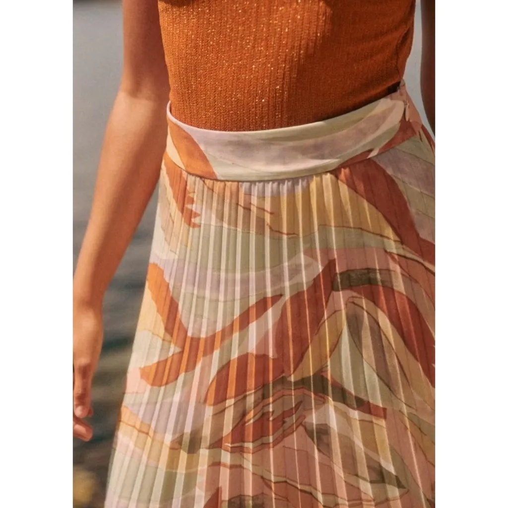 NWT Sezane Dune in Leaves Print Pleated Chiffon A-line Midi Skirt 44 / 12 - Image 2
