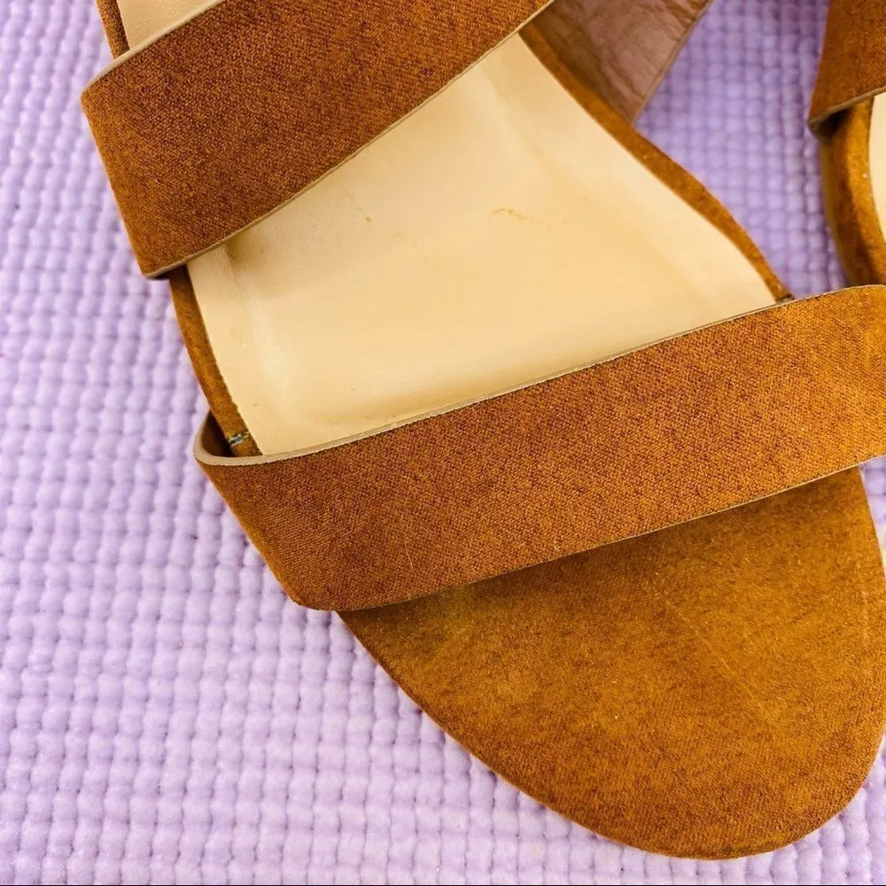 Bamboo Microfiber Strappy Block Heel Sandals Cognac Brown 8.5 - Image 4