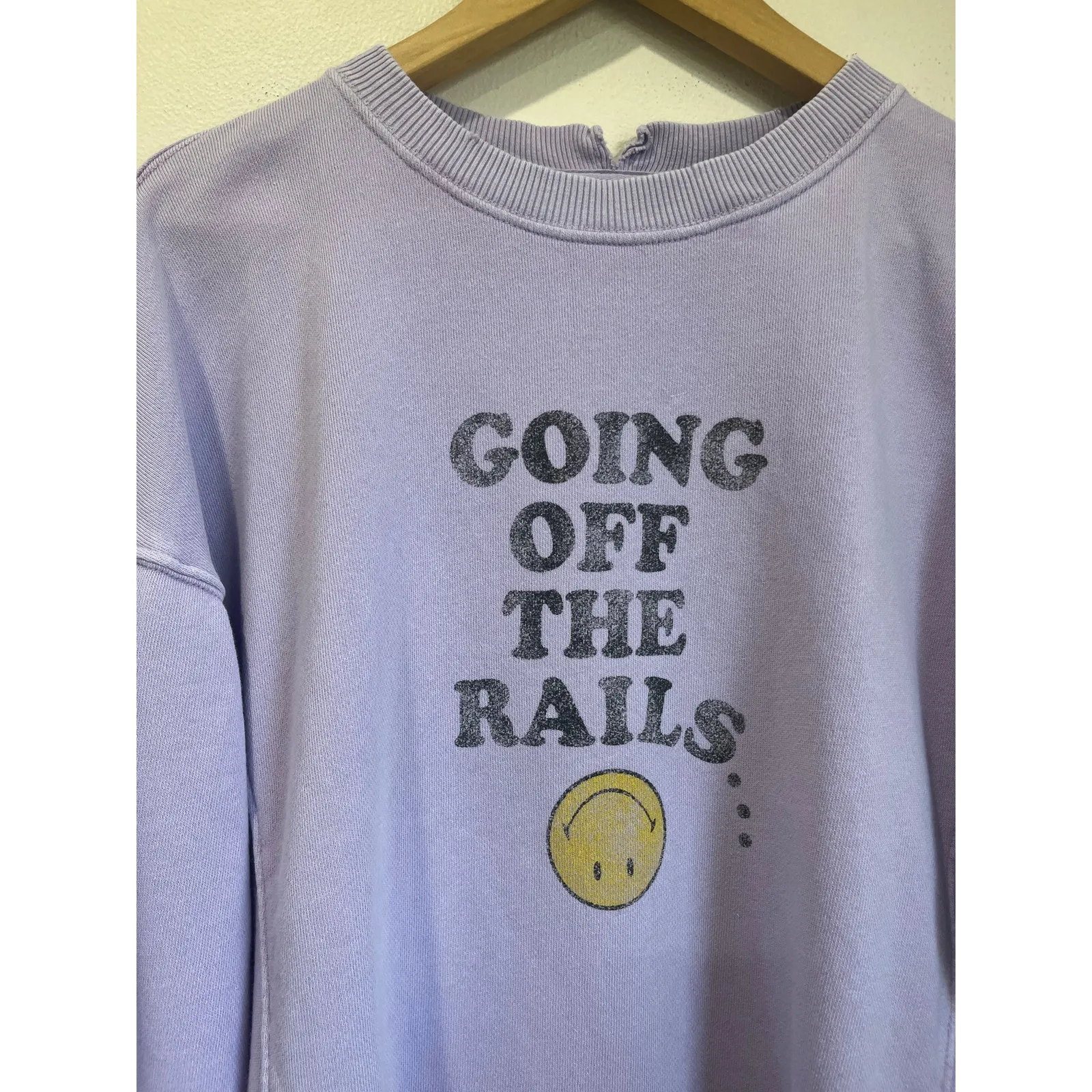 Aerie Purple “Going Off The Rails” Oversized Graphic Sweatshirt Cozy Casual Sz S - Image 3