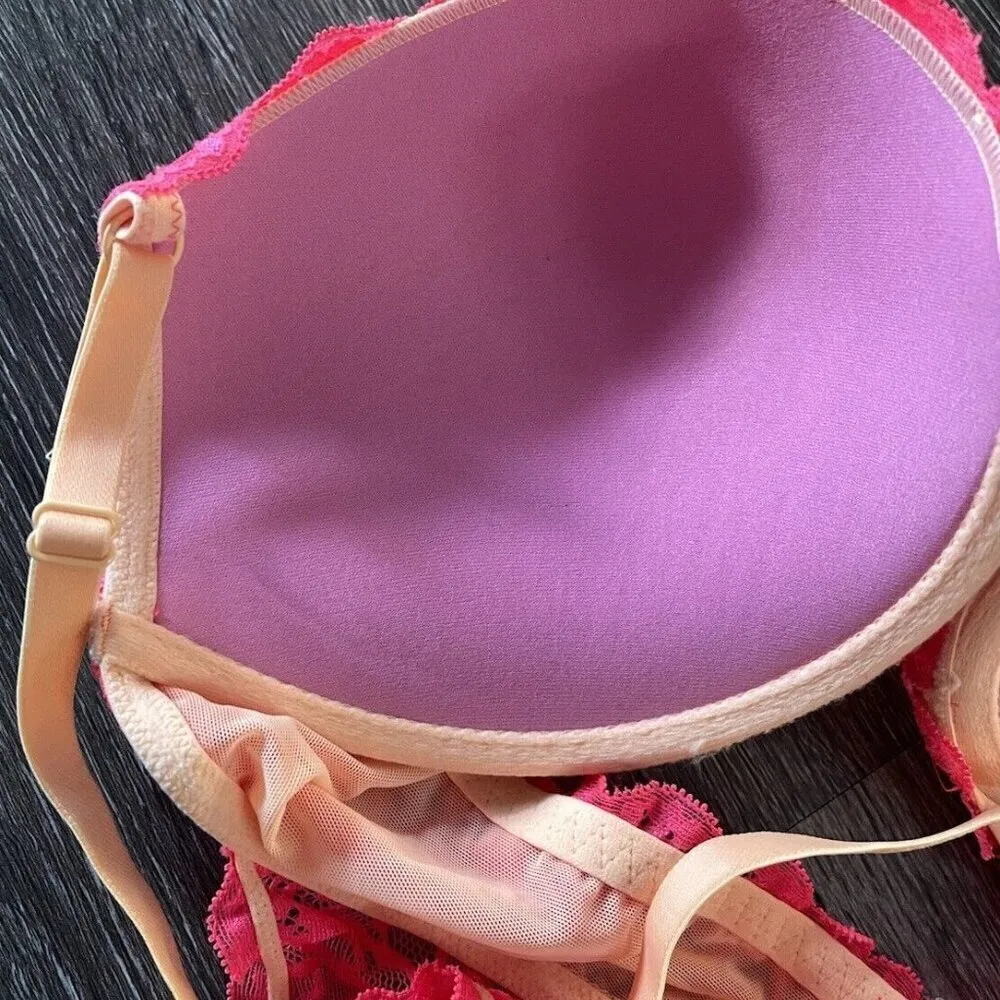 Victoria’s Secret PINK Date Racerback Women’s Push-up Bra Sz 36DD Lace Hot Pink - Image 9