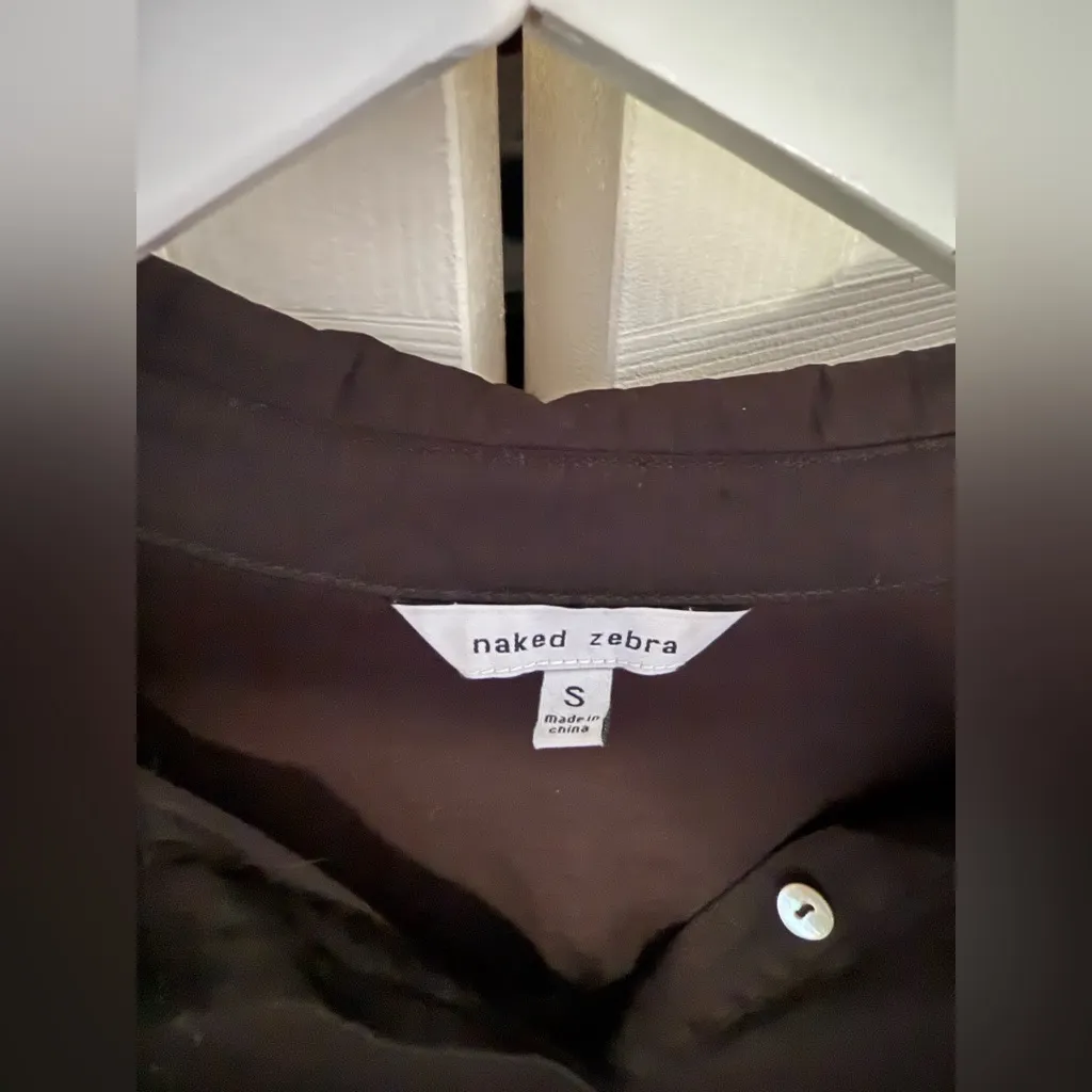 Naked Zebra Long Sleeve Shirt Dress With Drawstring Waist Black Roll Tab Small - Image 6