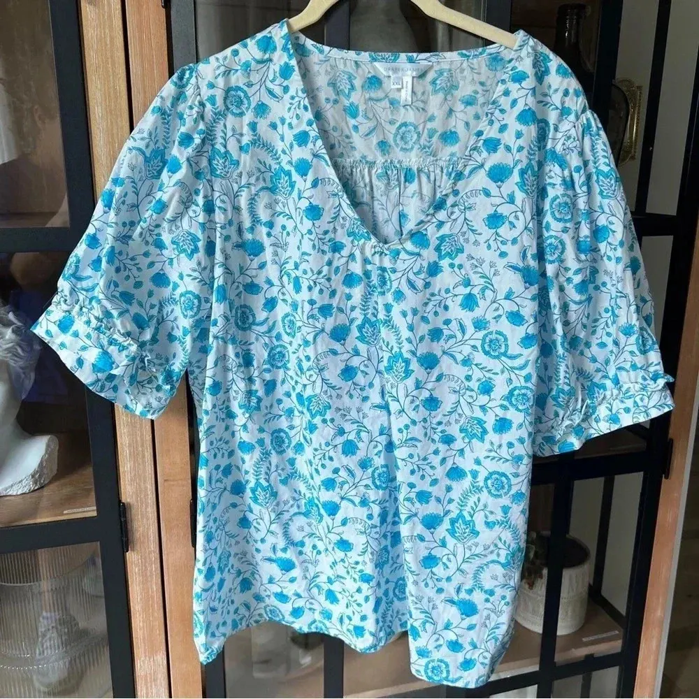 Draper James blouse plus size toile floral short sleeves ruffles top poplin XXL - Image 7
