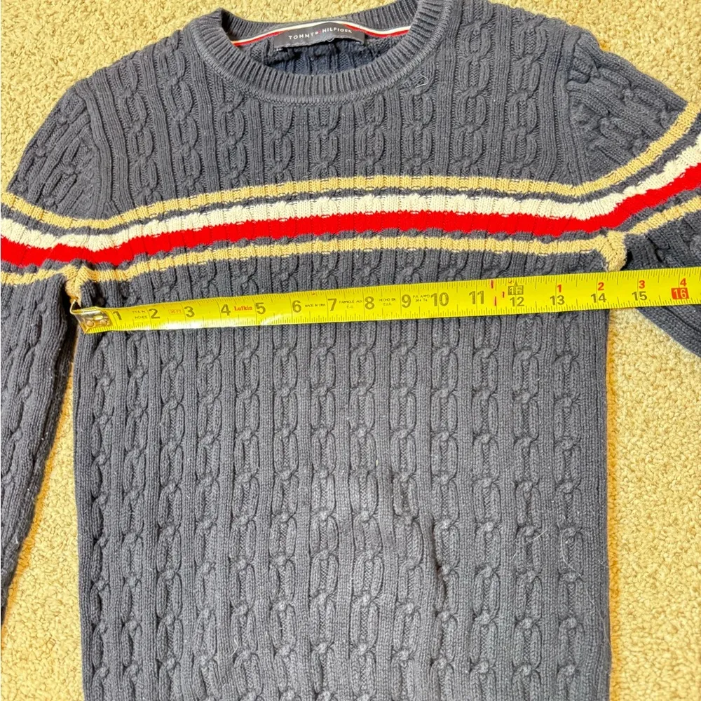 Tommy Hilfiger Navy Cable Knit Stripe Sweater Preppy Old Money Size M - Image 9