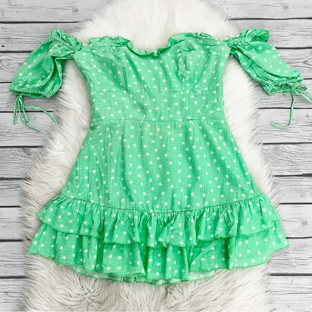 Finders Keepers Green Wildflower Off the shoulder mini dress - Image 4