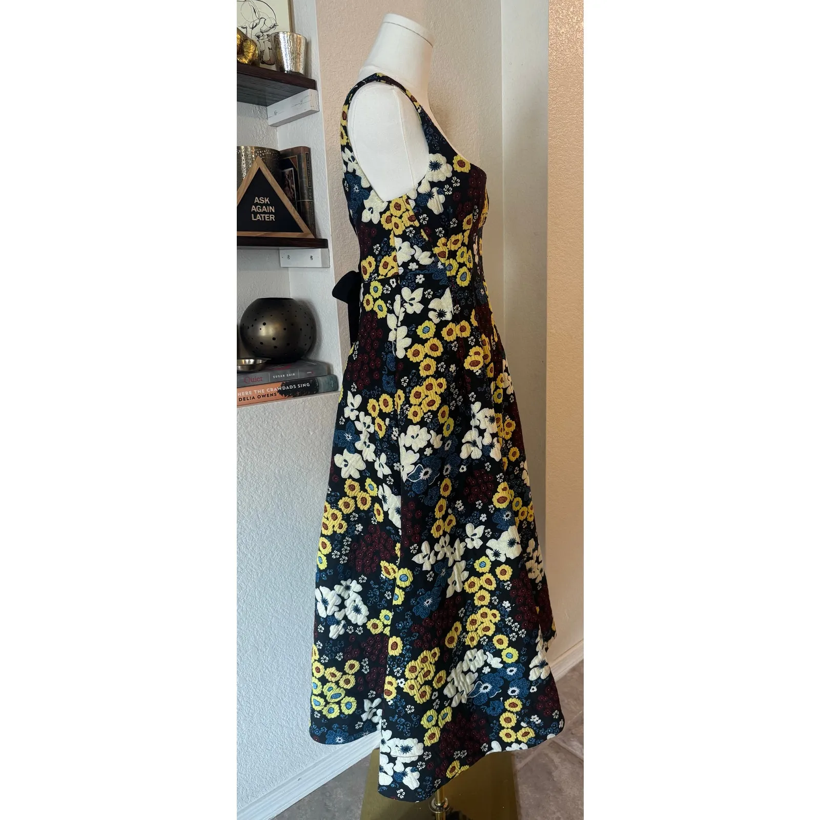 Maeve Marigold Midi Dress Floral Print Anthropologie Square Neck Size 2 NWT Black - Image 5