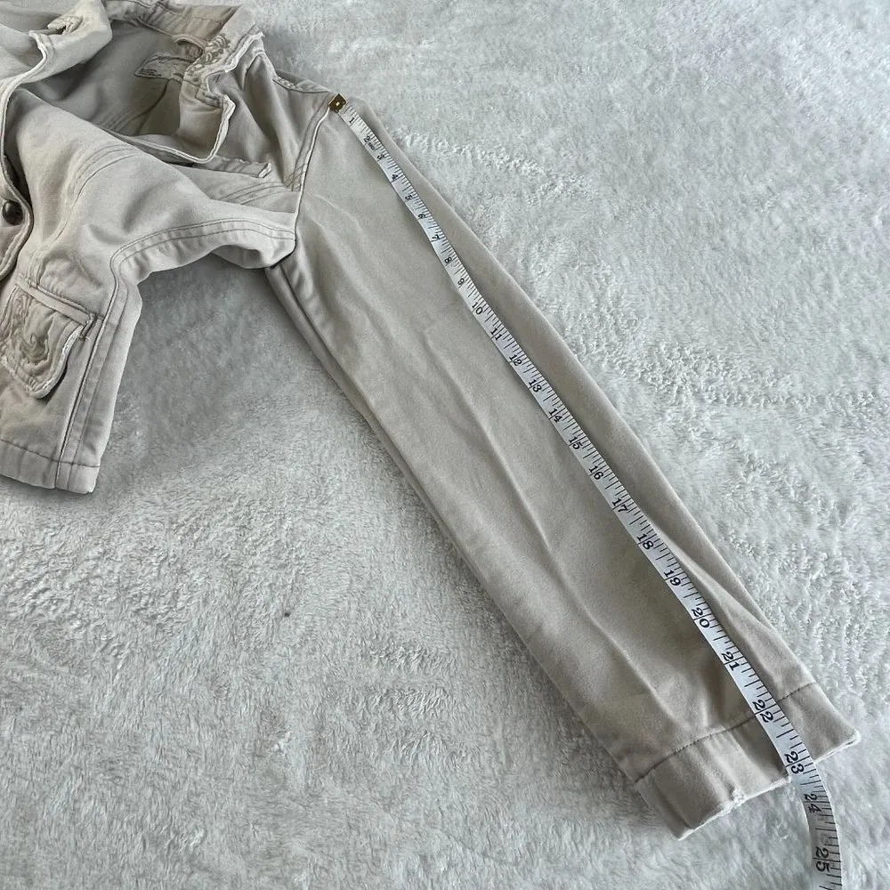 Aeropostale Cotton Embroidered Blazer Jacket Womens S Tan Cream 3 Button Pockets - Image 8