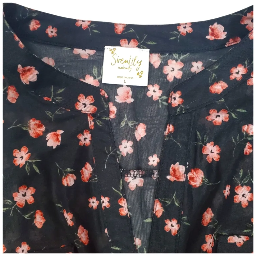 Serendipity Large Maternity Floral Black and Pink Tunic Top - Image 2
