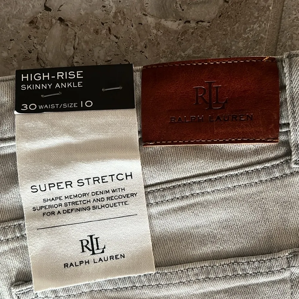 Lauren Ralph Lauren High Rise Skinny Ankle Jeans, Grey, Size 10 New w/Tag $99.5 - Image 7