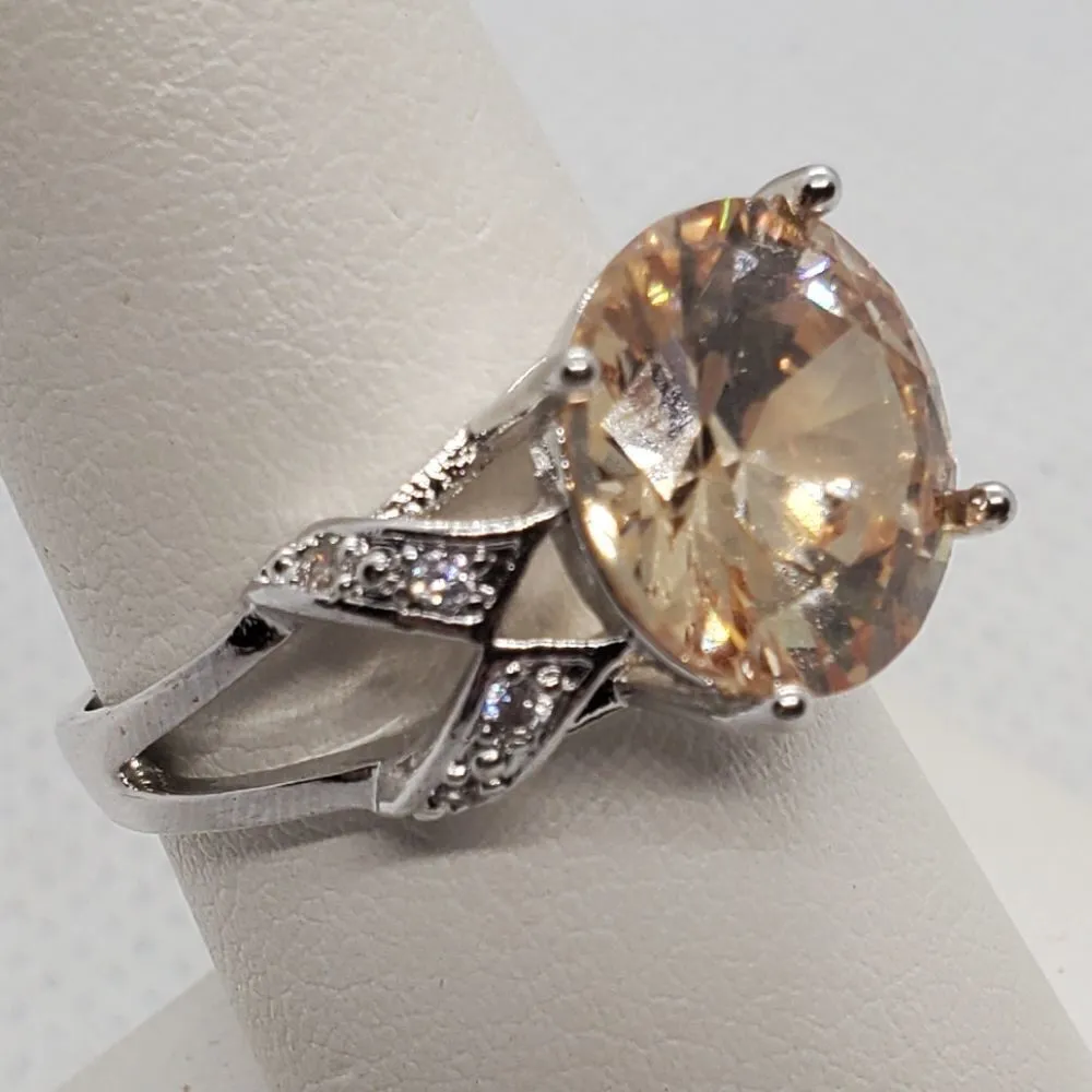 Sterling Silver Yellow Stone Ring (7.5) Yellow - Image 5