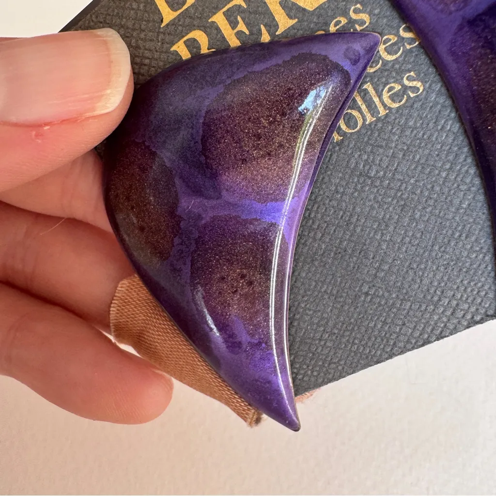 Vintage Edgar Berebi Purple Moon Shaped Earrings Pierced 1980s - Image 2