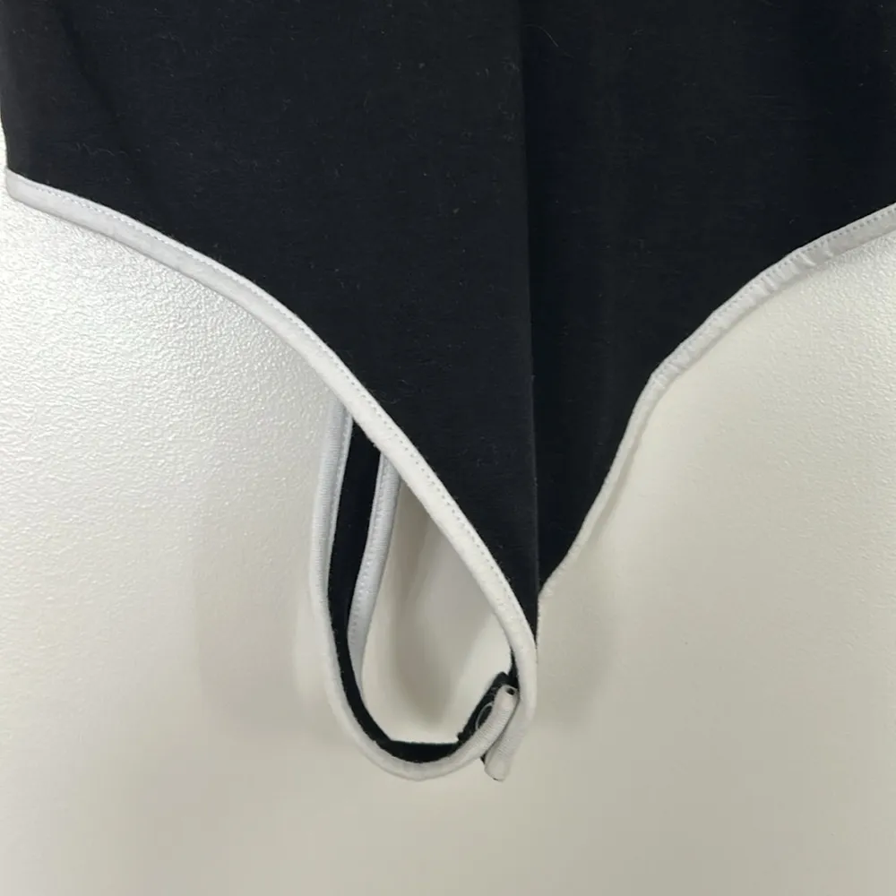 Black Tipped Low Cut Bodysuit, Medium - Image 3