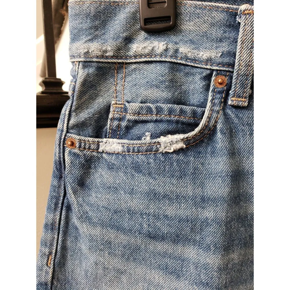 Old Navy Cut Off Shorts Women 4 Blue Denim Distressed High Rise Slouchy Straight - Image 13