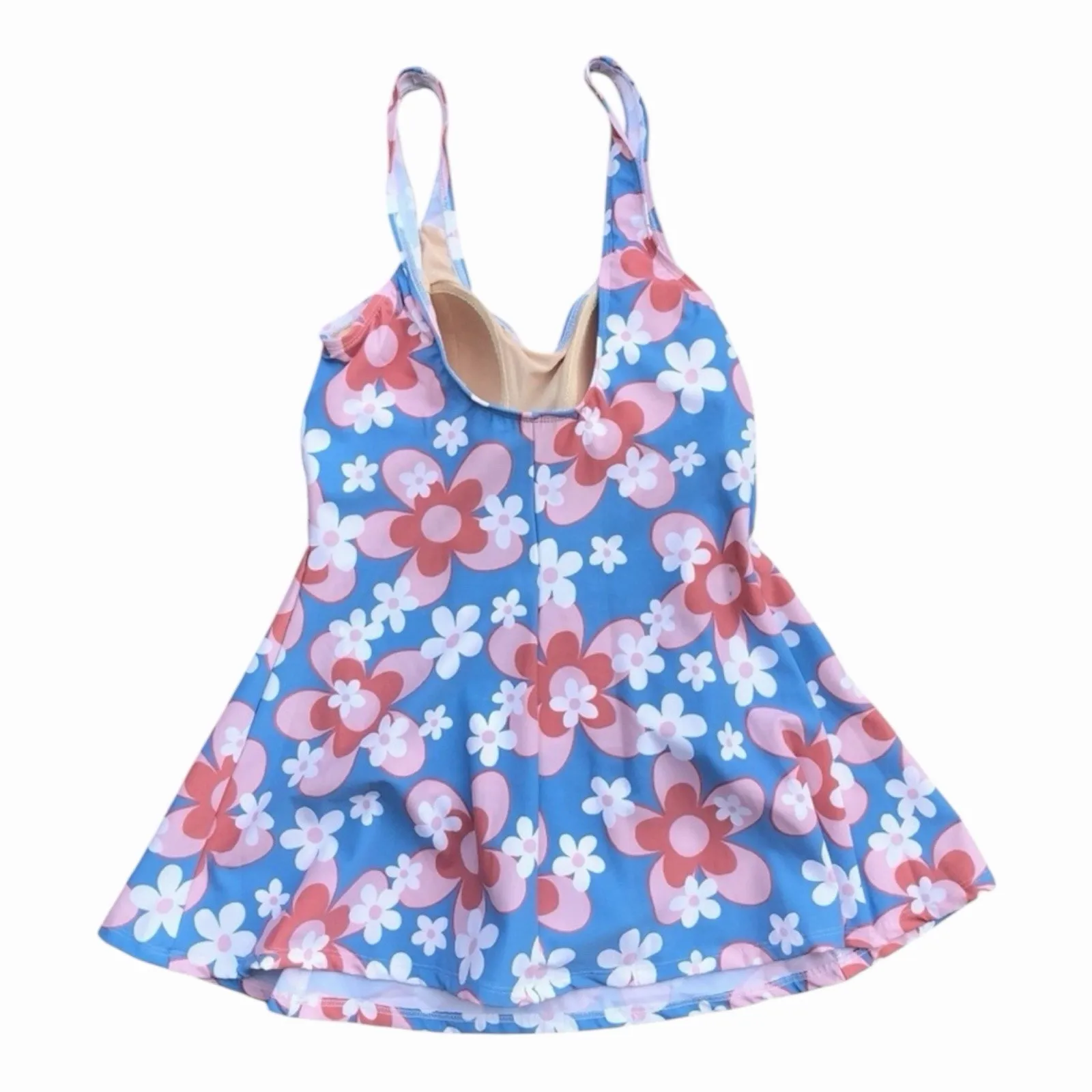 Esther Williams NWT Retro Floral Swim Dress One Piece w/ Shorts Size 10 Blue - Image 4