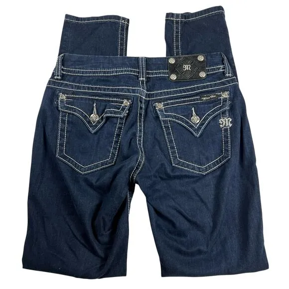 Miss Me Skinny Jeans Dark Wash Embellished Flap Pockets Thick Stitching Size 30 - Image 2