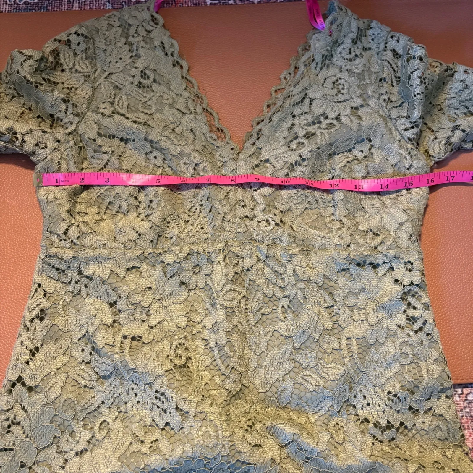 Betsey Johnson Lace Dress V Neck Bell‎ Sleeve Green Party Cocktail Size 2 - Image 7