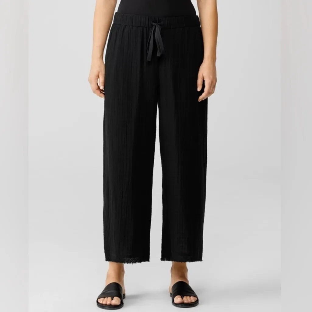 Eileen Fisher Organic Cotton Gauze Pants Black Small‎ - Image 2
