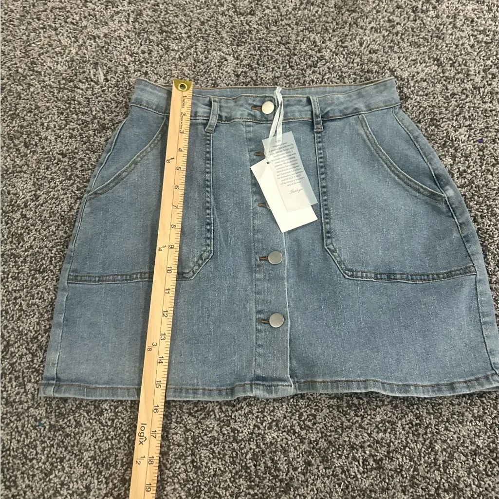 Grace Karin Women’s Medium Blue Button-Front Denim Skirt Size M NWT - Image 7