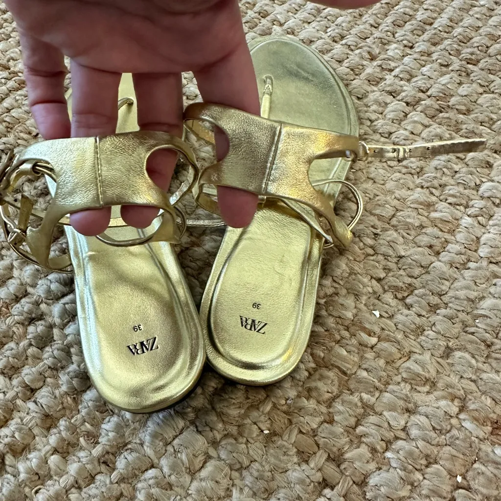 Zara Metallic Gold Sandals size 39 - Image 3