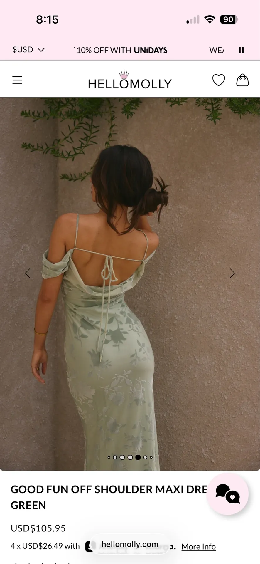Good Fun Off Shoulder Maxi Dress Green Size M from Hello Molly - Bridesmaid Dresses