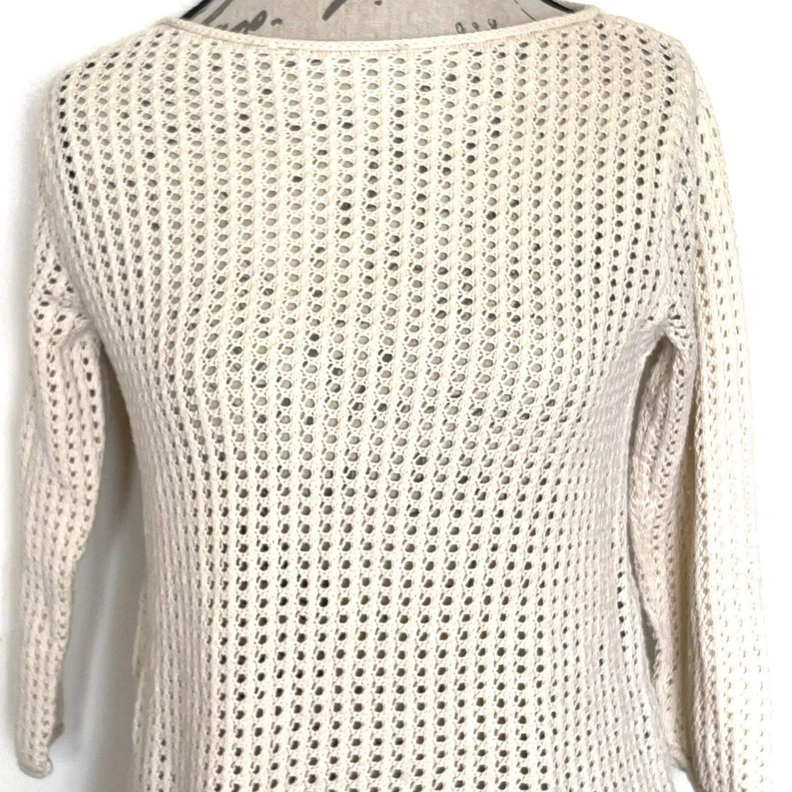 Jeanne Pierre Womens Sweater Sz Medium Ivory Cream Open Knit Slit Long Sleeve - Image 5