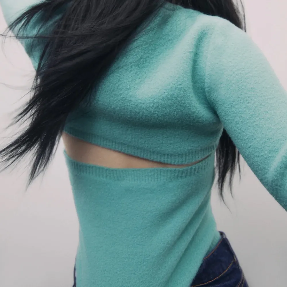 NWT Zara Knit BANDEAU & Long Crop 2 PCS Top Turquoise Small Fuzzy Bloggers Fave - Image 5