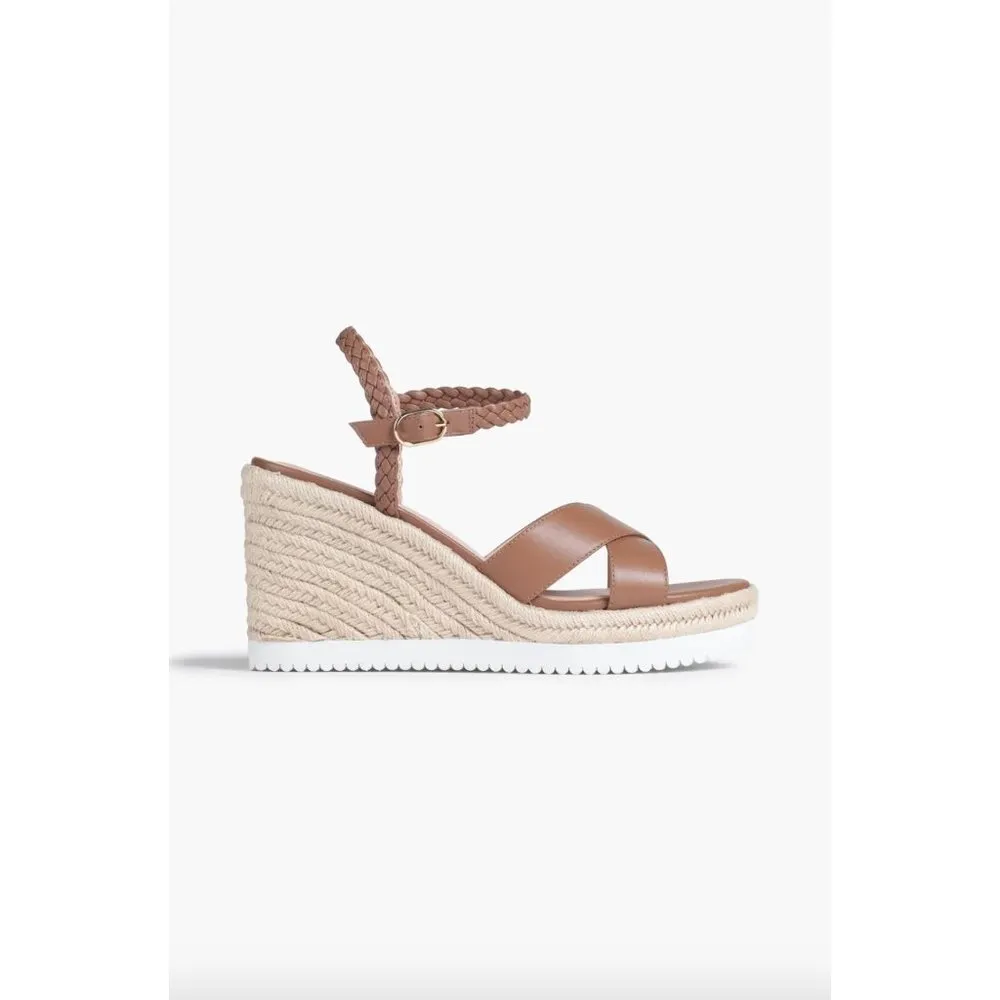Stuart Weitzman Mykonos Espadrille Braided Leather Wedge Sandal Brown Womens  10 - Image 2