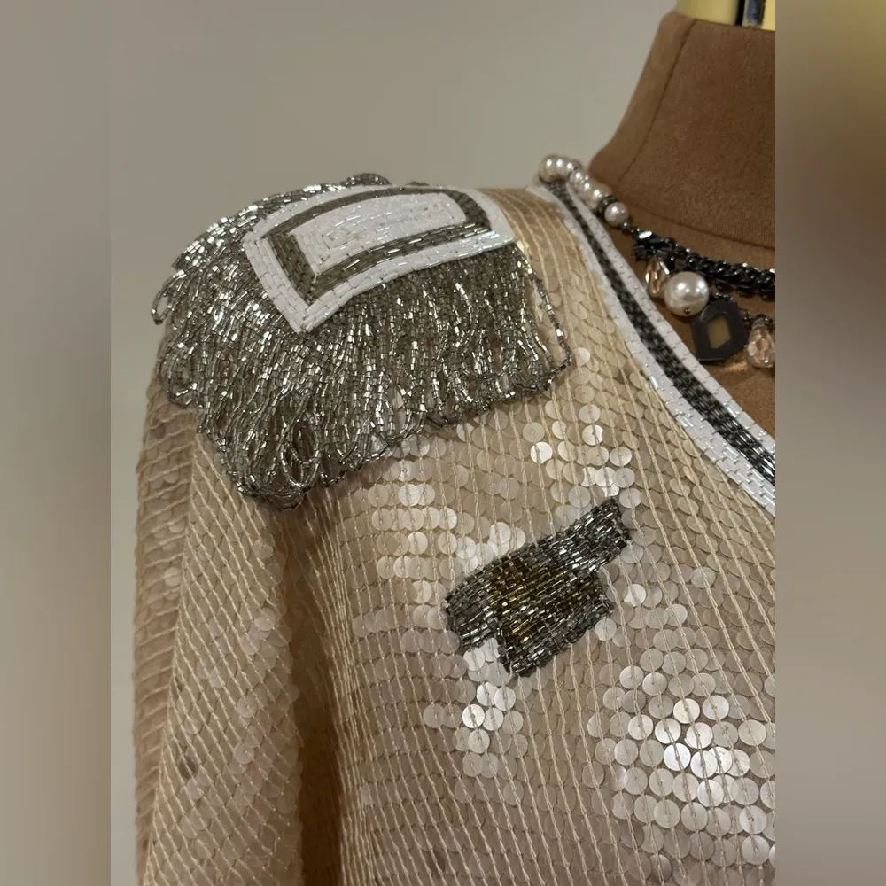 St. Martin Concetta Rafanello Rare Vintage 1985 Multi Color Sequencer Top Sz M/L Silver Size M - Image 2