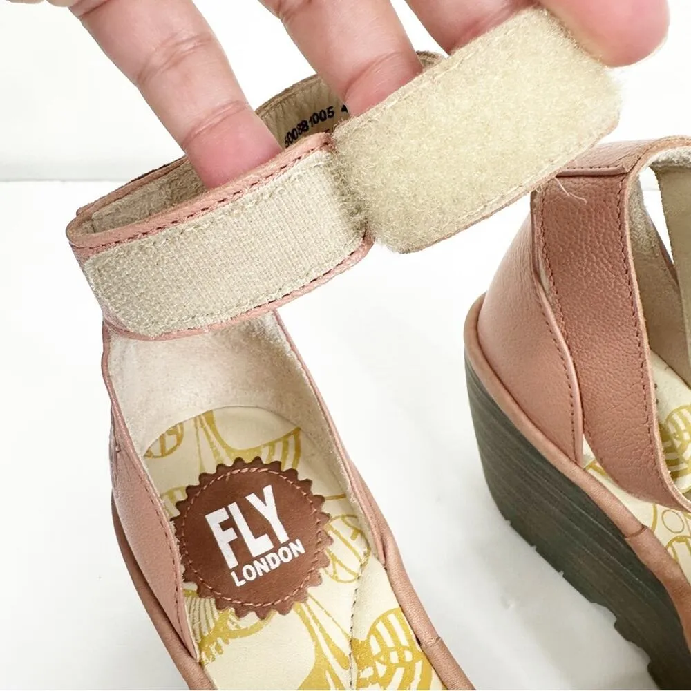 Fly London Size 37/US 6.5-7 Yake Pink Rose Perforated Leather Wedge Sandals - Image 7