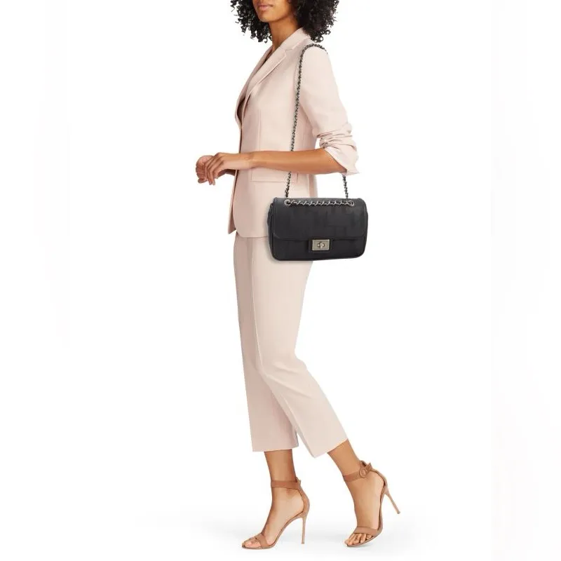 Karl Lagerfeld Paris Black Vegan Leather Agyness Monogram Shoulder Bag - Image 2