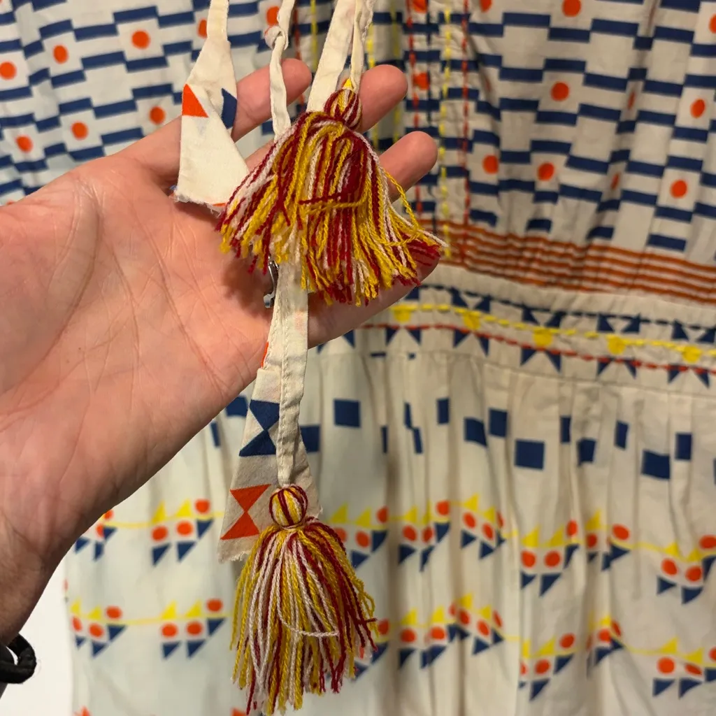 FLOE- Vibrant Geometric Patterned Ruffle Tassle Beads Super Wide Leg Jumpsuit- S - Image 4