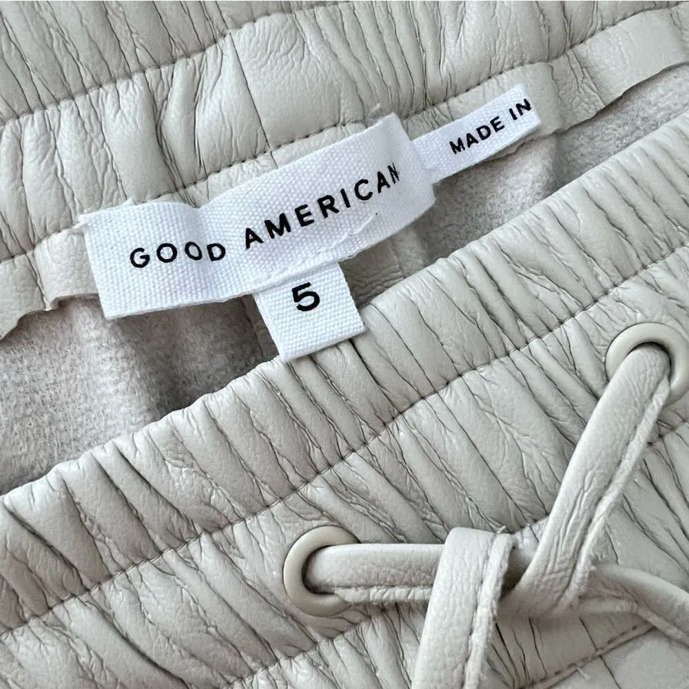 NEW Good American Better Than Leather Shorts Elastic Waist Bone Size 5 2XL - Image 12