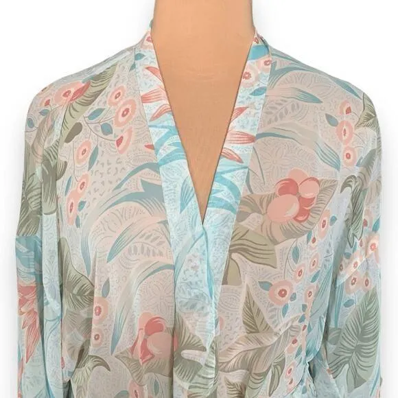 Vintage Y2K Fantasies By Morgan Taylor Sheer Floral Kimono Robe Pastel Green OS - Image 1